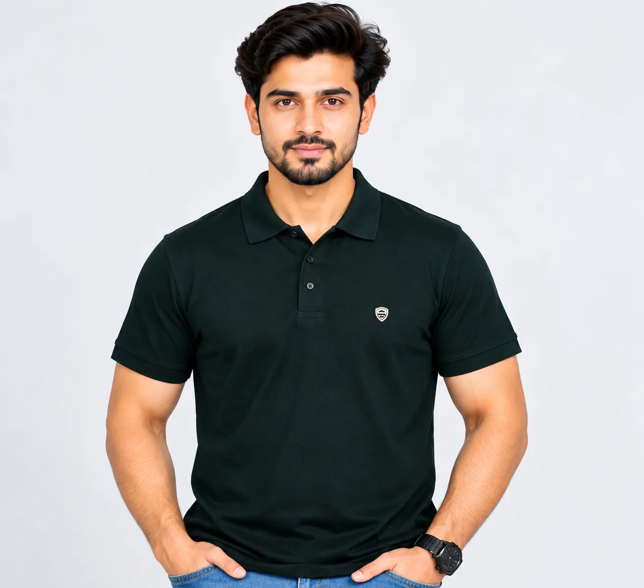 SOLID DARK POLO GREEN COLOUR T SHIRT